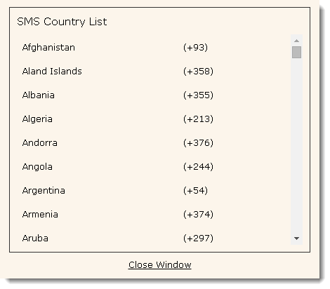 SMS Country List